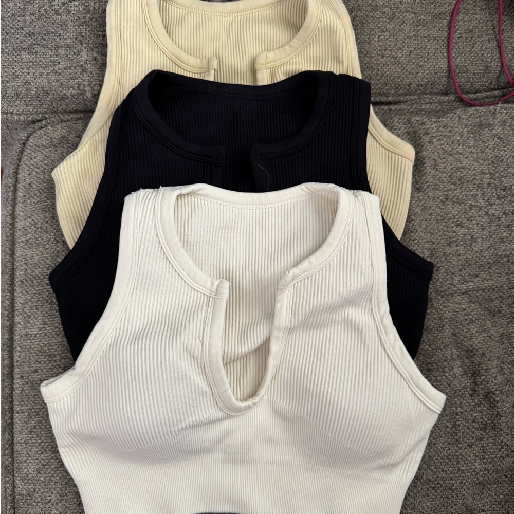 Ribbed Knit Sleeveless Crop Tops - Black, Cream, White